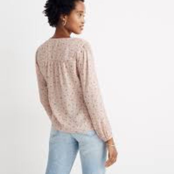 Madewell Satin Puff Sleeve V-Neck Top in Baby Breath Size XS - Picture 2 of 14